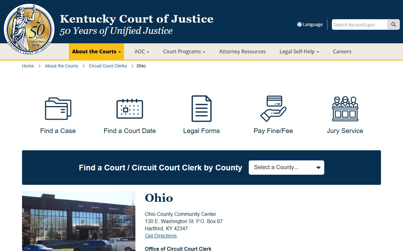 Ohio County court records after jail arrest clerk schedule page