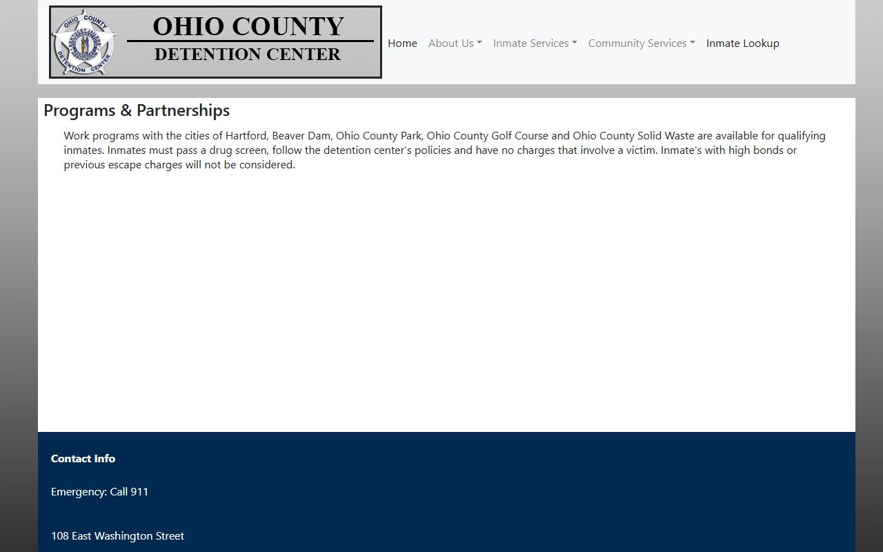 Ohio County Detention Center work program eligibility and local partner sites